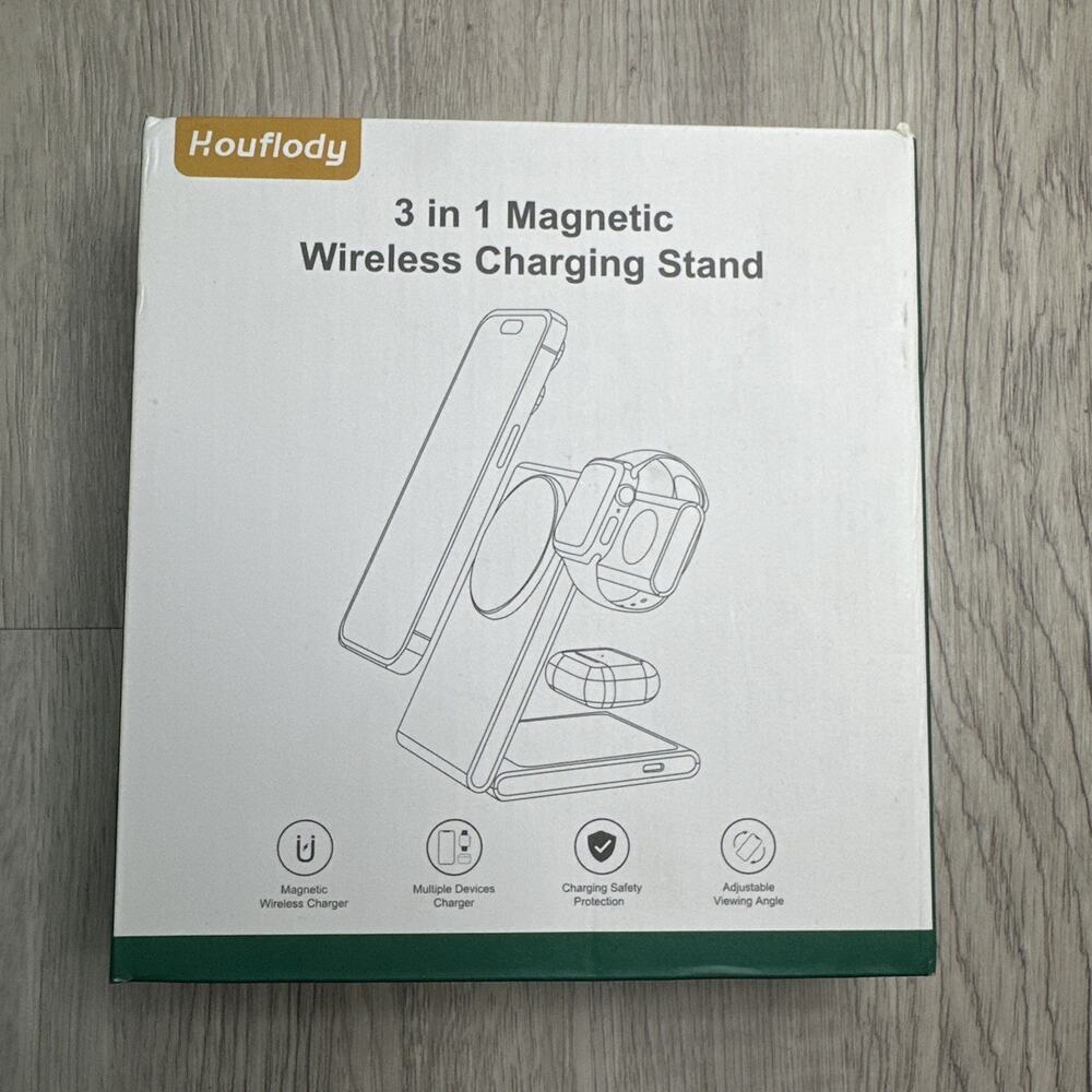 houflody 3 in 1 Foldable Magnetic Wireless Charging Station with PD —open box